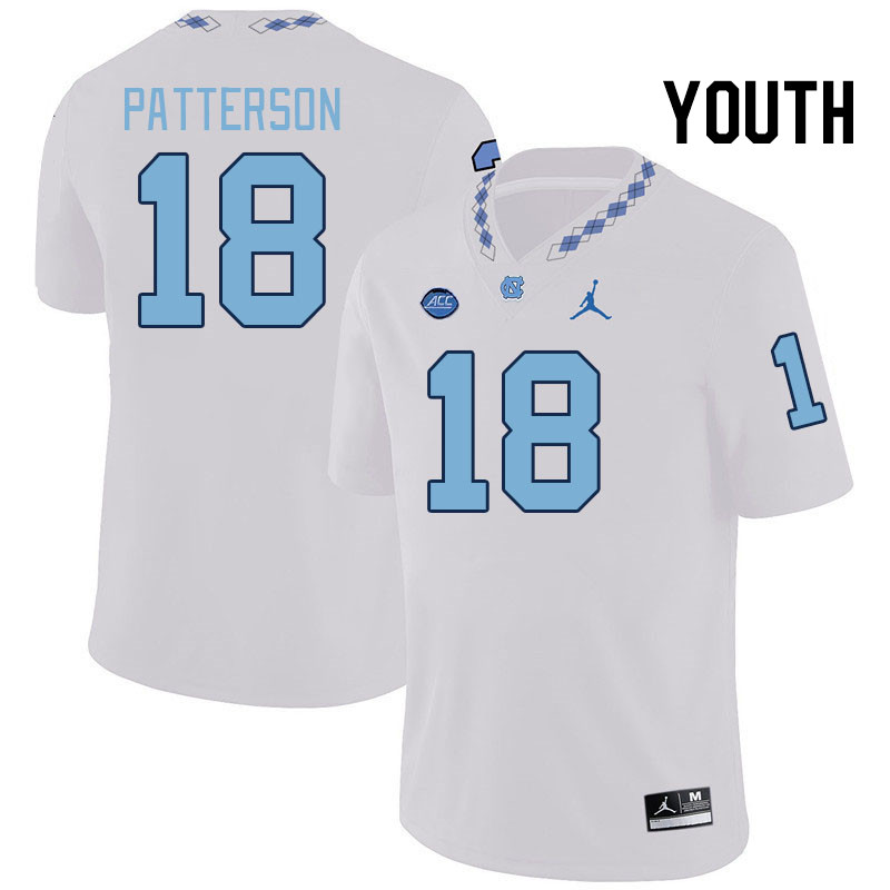 Youth #18 Jaiden Patterson North Carolina Tar Heels College Football Jerseys Stitched-White